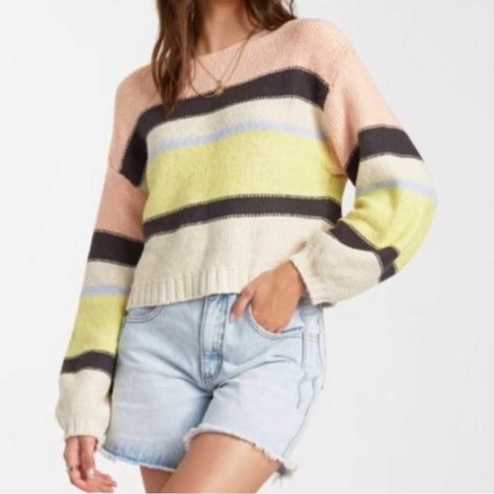 Billabong Seeing Stripes Lemongrass Plush 100% Cotton Sweater, Size L.